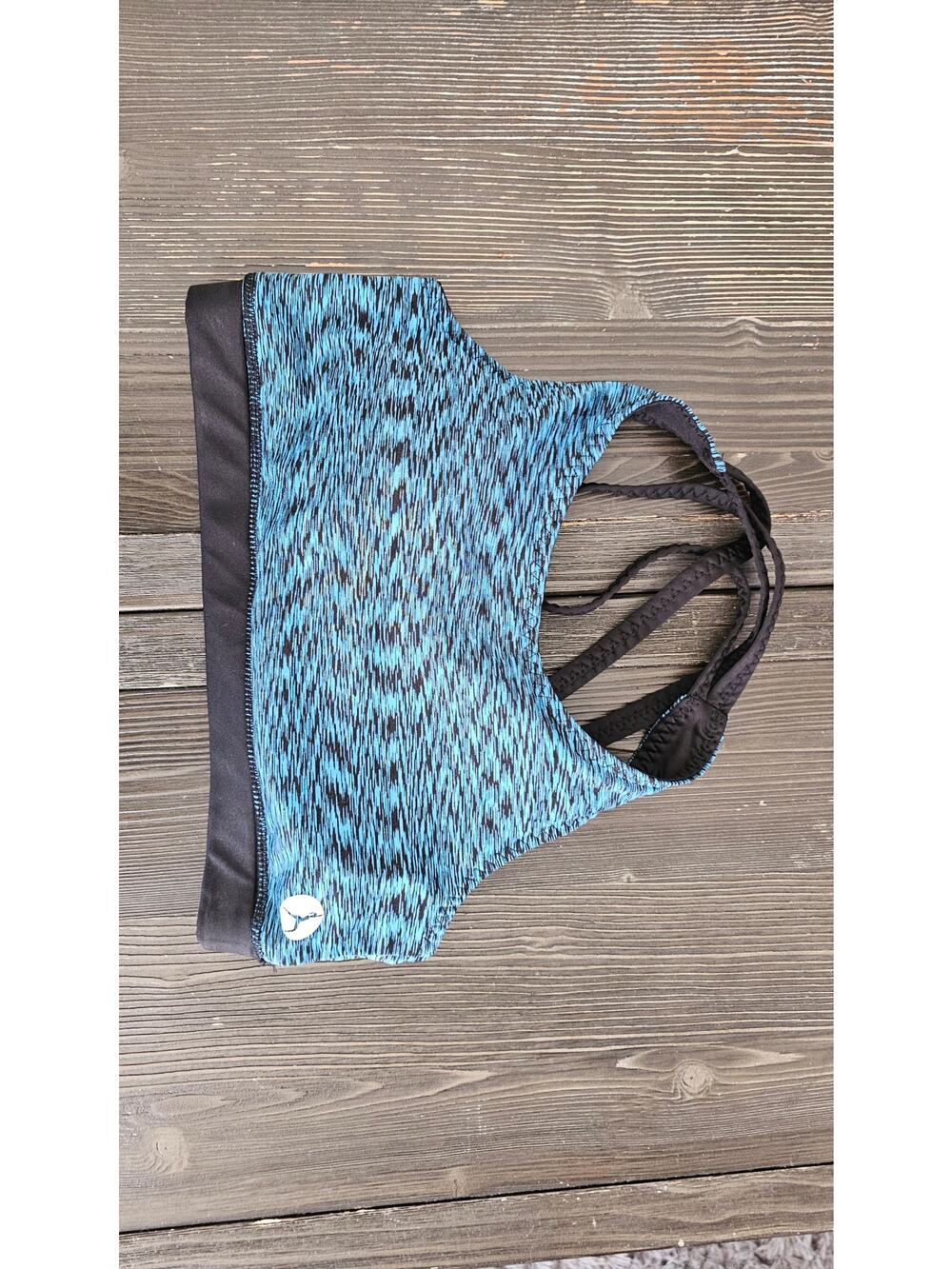 Yoshion Blue and Black Racerback Sports Bra Size M